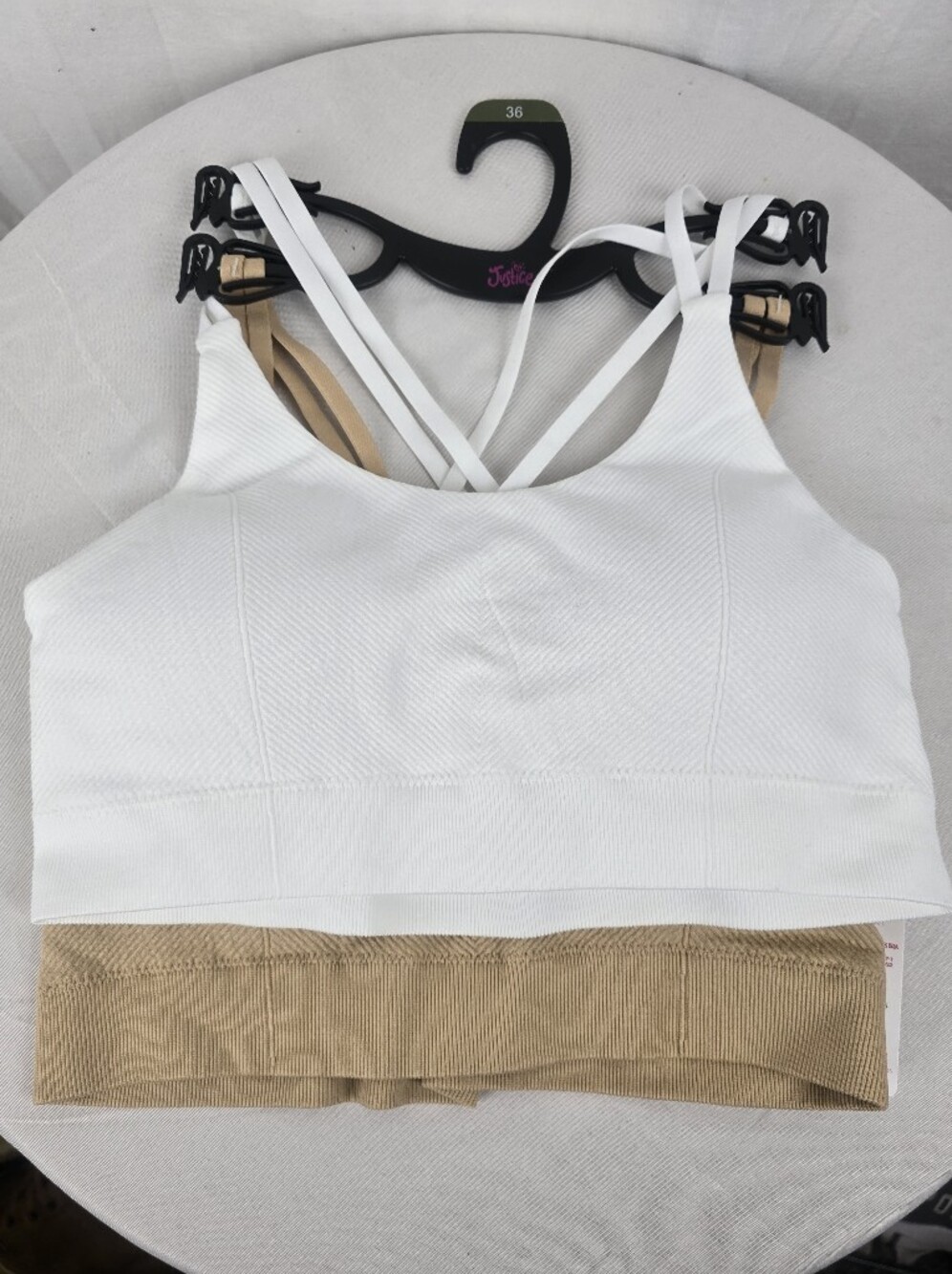 NWT Justice Girl's 2 Oh So Soft Floral-Trim Ribbed White & Tan Bralettes Sz 36